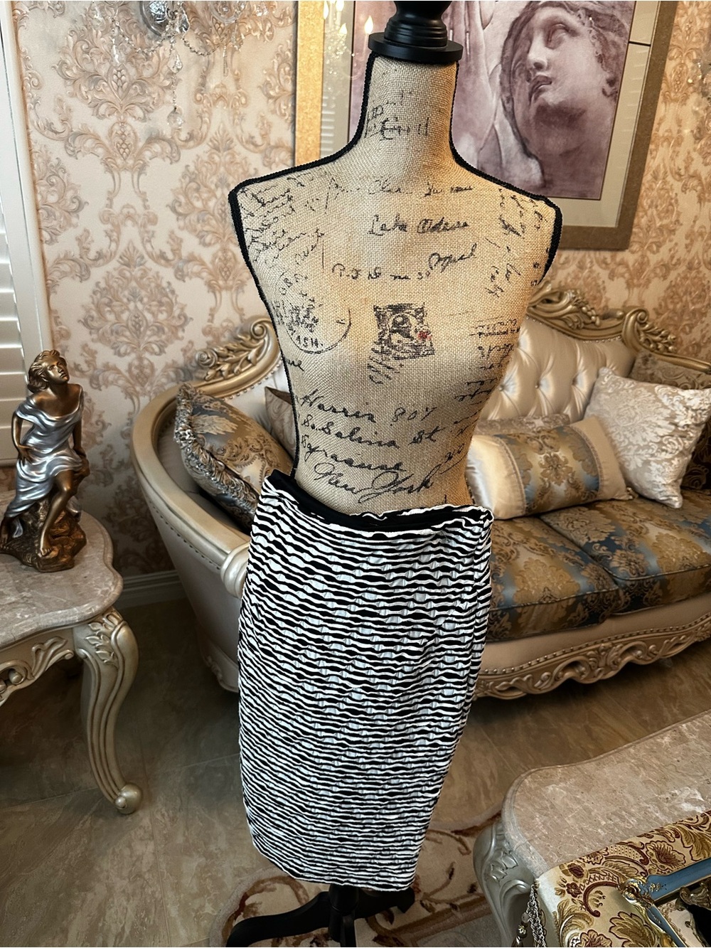 Chico's Black and White Textured Stripe Pencil Skirt